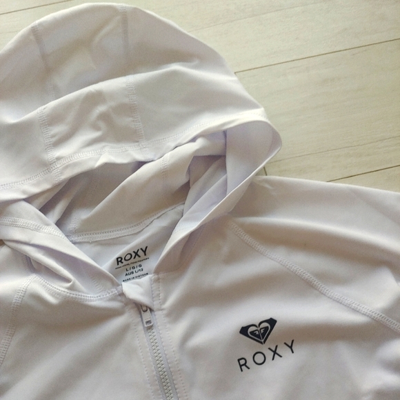 ROXY NEW Essentials Hooded Long Sleeve Zip-Up Rashguard White - Picture 3 of 9